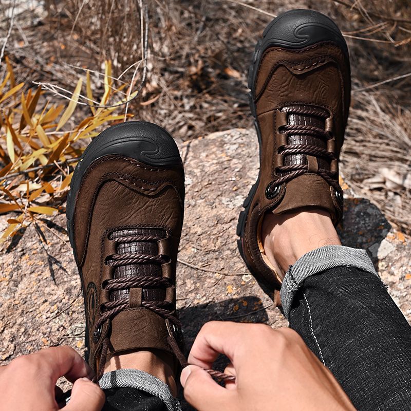 SocNoDn Men Fashion Casual Upper Leather Boots Men Hiking Work Ankle Boots Shoes Quality Luxury