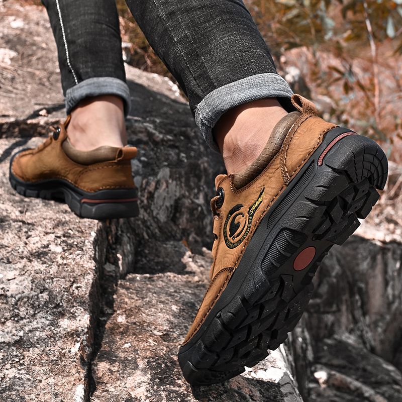 SocNoDn Men Fashion Casual Upper Leather Boots Men Hiking Work Ankle Boots Shoes Quality Luxury