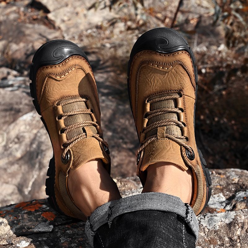 SocNoDn Men Fashion Casual Upper Leather Boots Men Hiking Work Ankle Boots Shoes Quality Luxury