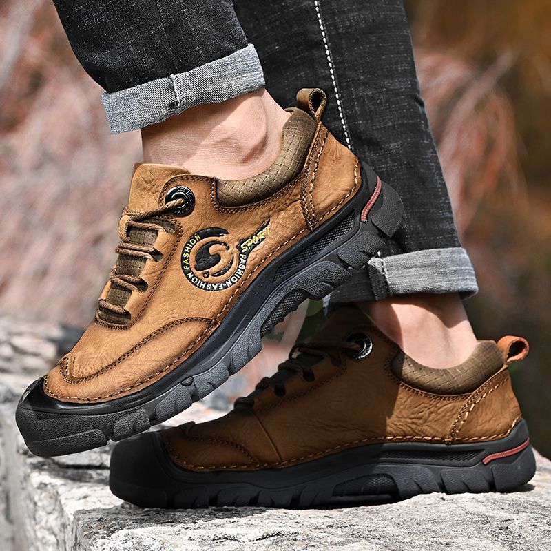 SocNoDn Men Fashion Casual Upper Leather Boots Men Hiking Work Ankle Boots Shoes Quality Luxury