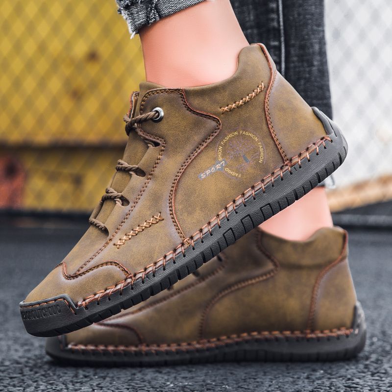 SocNoDn Mens Fashion Casual Quality-Leather Walking Work Ankle Boots Men Climbing Hiking High-top Boots Shoes Soft