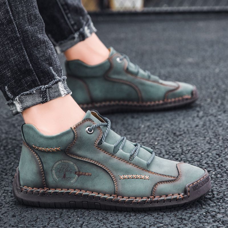 SocNoDn Mens Fashion Casual Quality-Leather Walking Work Ankle Boots Men Climbing Hiking High-top Boots Shoes Soft