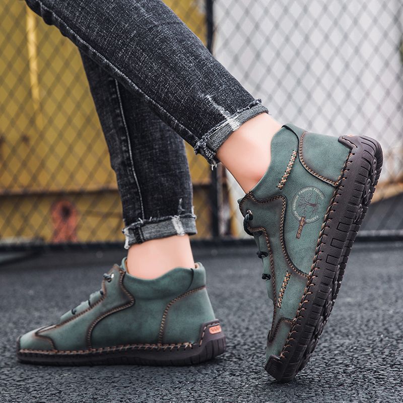 SocNoDn Mens Fashion Casual Quality-Leather Walking Work Ankle Boots Men Climbing Hiking High-top Boots Shoes Soft