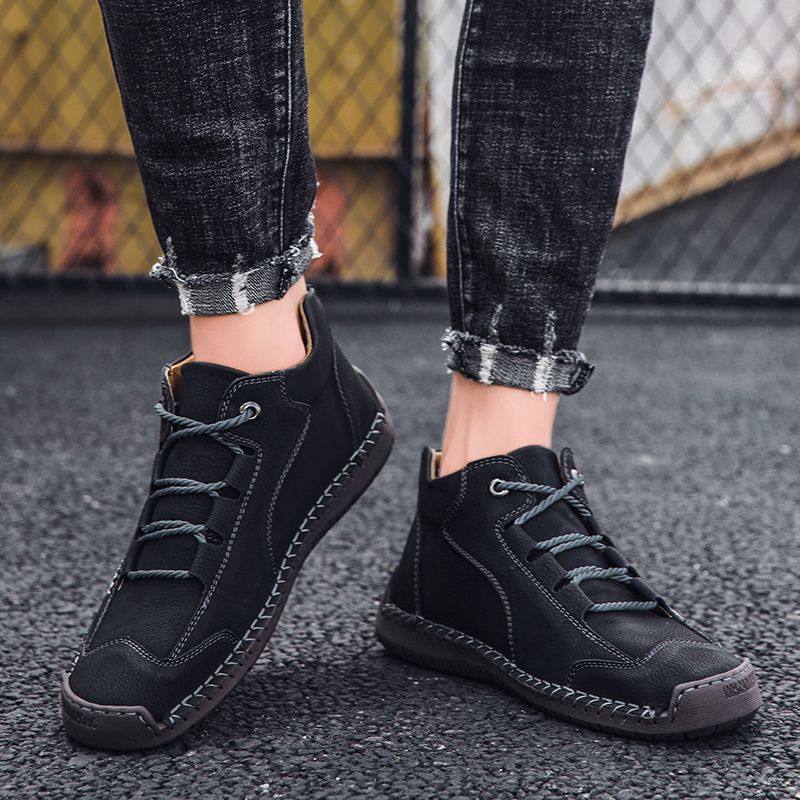 SocNoDn Mens Fashion Casual Quality-Leather Walking Work Ankle Boots Men Climbing Hiking High-top Boots Shoes Soft