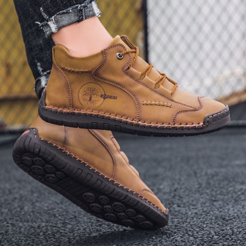 SocNoDn Mens Fashion Casual Quality-Leather Walking Work Ankle Boots Men Climbing Hiking High-top Boots Shoes Soft