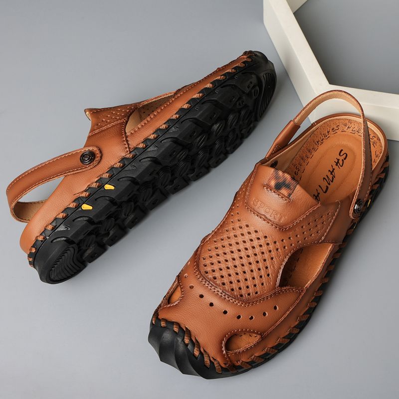 SocNoDn Men Luxury Fashion Designer Casual Leather Sandals Hiking Wading Shoes Slippers Sandals