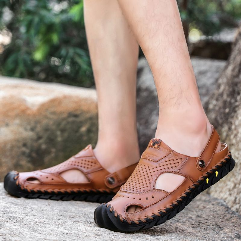 SocNoDn Men Luxury Fashion Designer Casual Leather Sandals Hiking Wading Shoes Slippers Sandals