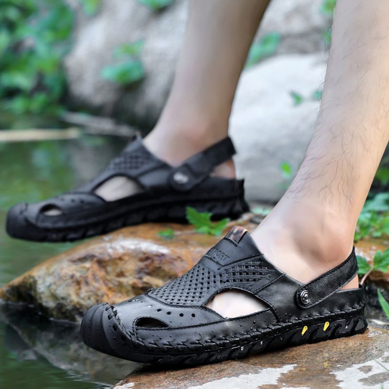 SocNoDn Men Luxury Fashion Designer Casual Leather Sandals Hiking Wading Shoes Slippers Sandals