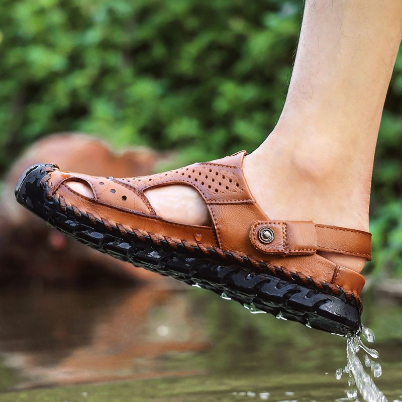 SocNoDn Men Luxury Fashion Designer Casual Leather Sandals Hiking Wading Shoes Slippers Sandals