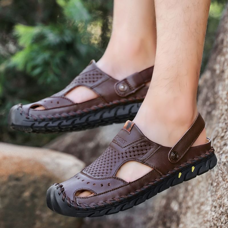 SocNoDn Men Luxury Fashion Designer Casual Leather Sandals Hiking Wading Shoes Slippers Sandals