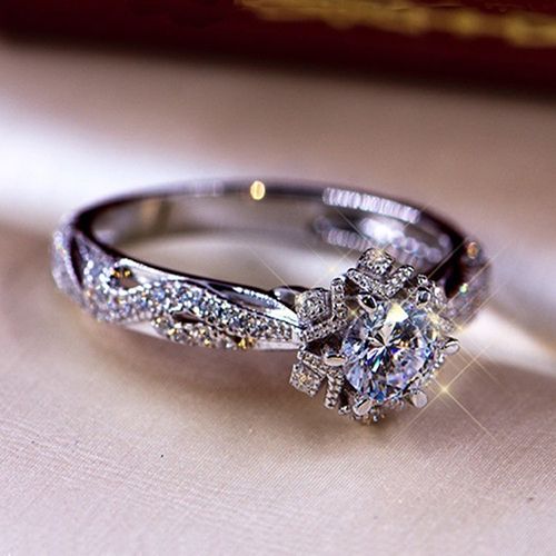 One piece couple ring wedding ring engagement ring set with simulated diamond flower ring princess ring jewelry wedding anniversary
