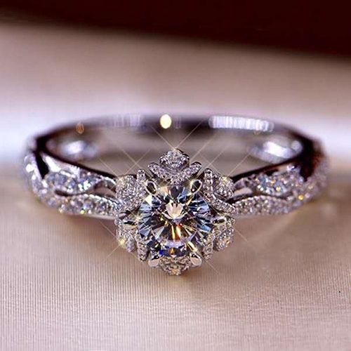 One piece couple ring wedding ring engagement ring set with simulated diamond flower ring princess ring jewelry wedding anniversary