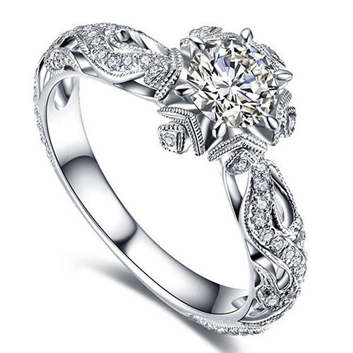 One piece couple ring wedding ring engagement ring set with simulated diamond flower ring princess ring jewelry wedding anniversary