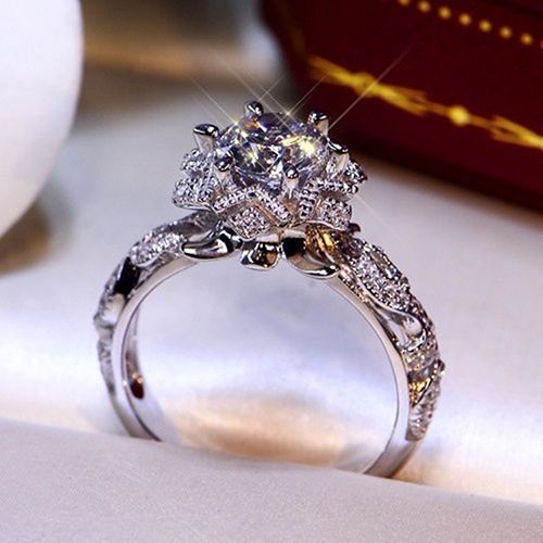 One piece couple ring wedding ring engagement ring set with simulated diamond flower ring princess ring jewelry wedding anniversary
