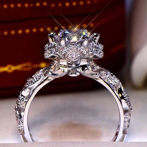One piece couple ring wedding ring engagement ring set with simulated diamond flower ring princess ring jewelry wedding anniversary