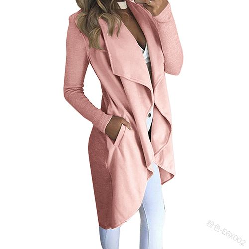 Spring and Fall Women's Over Knee Soft Lightweight Knit Fabric Coat Long Trench Coat Fashion Solid Slim Fit Long Trench Coat