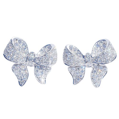 1-pair butterfly earrings electroplated with 18k white gold bow and simulated zircon earrings, 1 carat fashionable and luxurious butterfly earrings for women