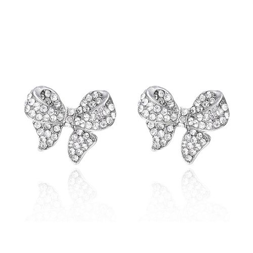 1-pair butterfly earrings electroplated with 18k white gold bow and simulated zircon earrings, 1 carat fashionable and luxurious butterfly earrings for women