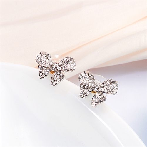 1-pair butterfly earrings electroplated with 18k white gold bow and simulated zircon earrings, 1 carat fashionable and luxurious butterfly earrings for women