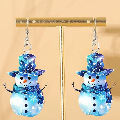 Christmas gift popular European and American snowman double-sided acrylic pendant flat earrings light and durable