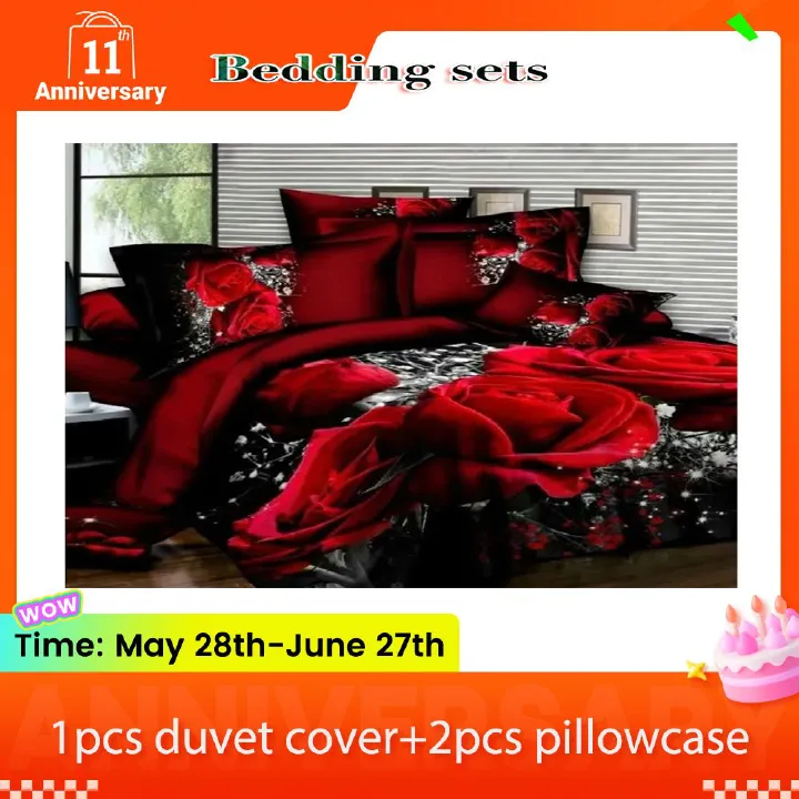 3-piece Bedding sets (1 duvet cover+2 pillowcases) elastic zipper design with 3D pattern Red rose Purple Rose Wolf tiger pattern （no duvet and no pillow）
