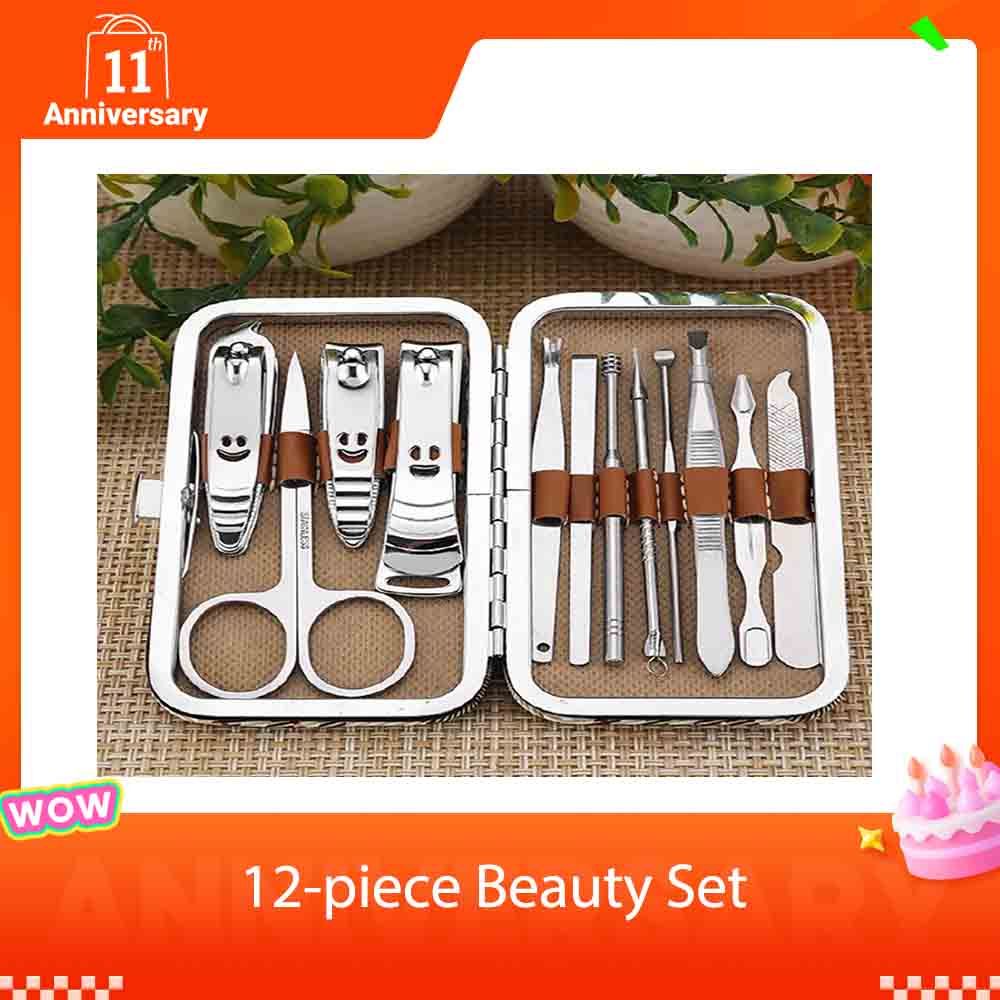 12-piece beauty set, finger care, nail clippers, cleanser, cuticle, pedicure, nail art, ear pick, peeling tool, small scissors, box, makeup set, manicure tool