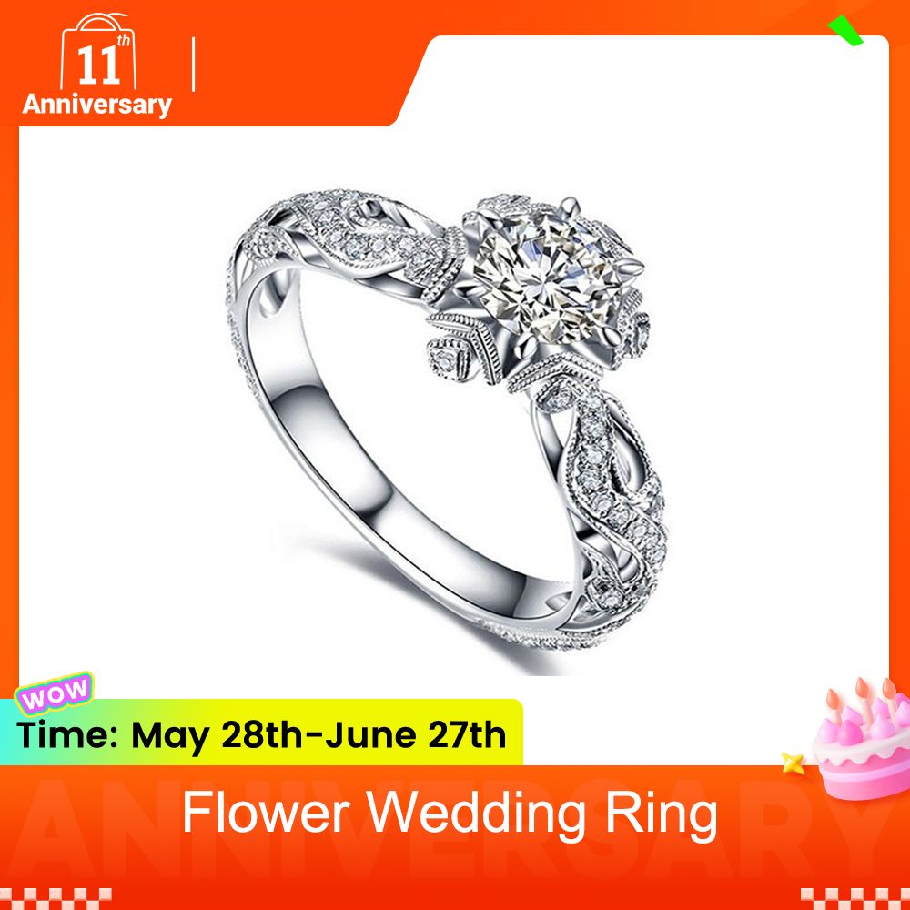 One piece couple ring wedding ring engagement ring set with simulated diamond flower ring princess ring jewelry wedding anniversary