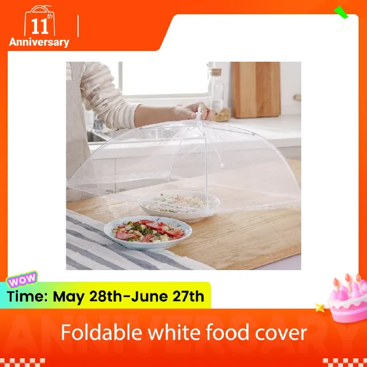 Foldable white picnic mesh food cover, table cover, dust cover, transparent vegetable cover, foldable mosquito and fly proof table cover, lace mesh edge kitchen accessories