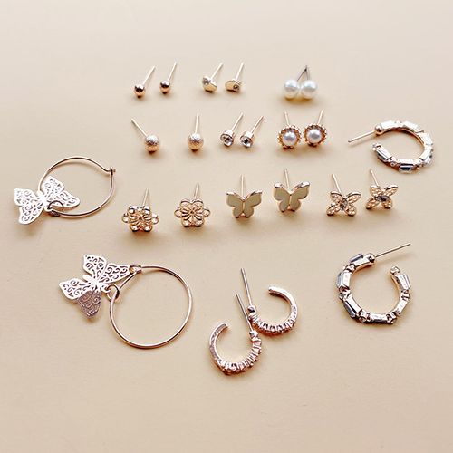12-Pair Fashion Premium Sense Classic Stud Earrings Set Set Woman Butterfly Peach Heart Set Diamond Earrings Wholesale New Arrival Gift Christmas Black Friday Valentine's Day