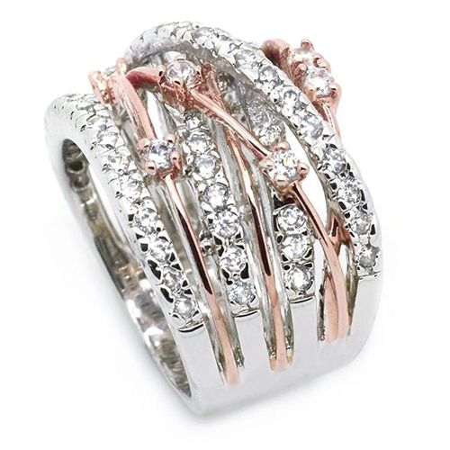 Shiny Diamond Zircon Set Ring Creative Cross Color Ring Spiral Style Ring Silver  Gold for women and men