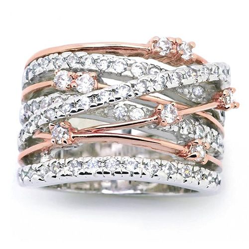 Shiny Diamond Zircon Set Ring Creative Cross Color Ring Spiral Style Ring Silver  Gold for women and men