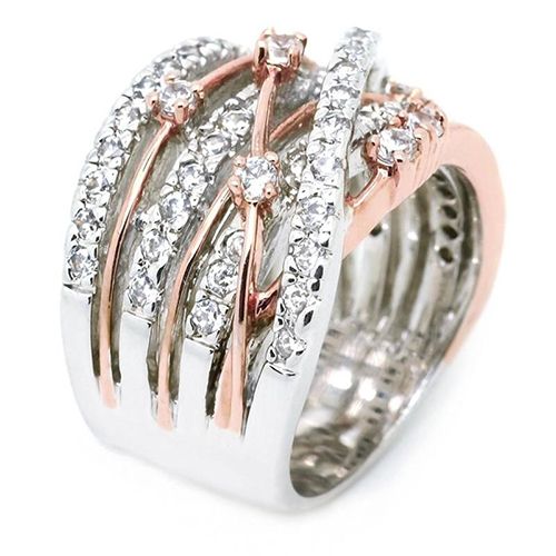 Shiny Diamond Zircon Set Ring Creative Cross Color Ring Spiral Style Ring Silver  Gold for women and men