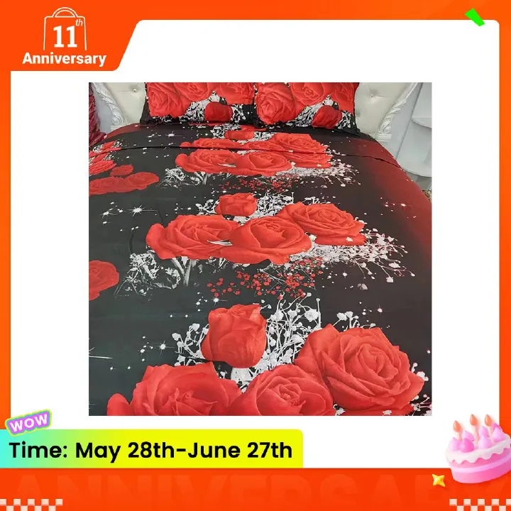 1- piece BedSheet Red Rose Purple Rose pattern 3D Printing Pattern （no pillowcase）