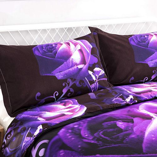 1- piece BedSheet Red Rose Purple Rose pattern 3D Printing Pattern （no pillowcase）