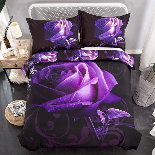 1- piece BedSheet Red Rose Purple Rose pattern 3D Printing Pattern （no pillowcase）