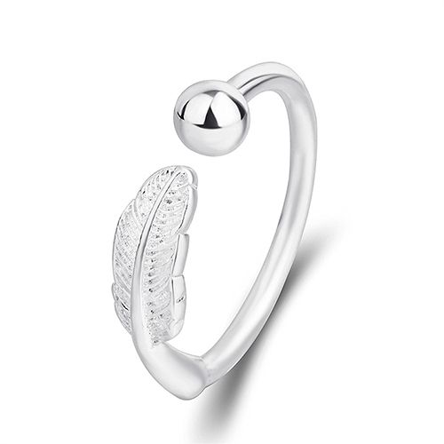 2-Pieces S925 Silver Open Live Leaf Ring Silver Ring simple, fresh and elegant