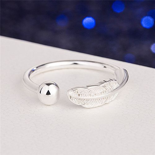 2-Pieces S925 Silver Open Live Leaf Ring Silver Ring simple, fresh and elegant
