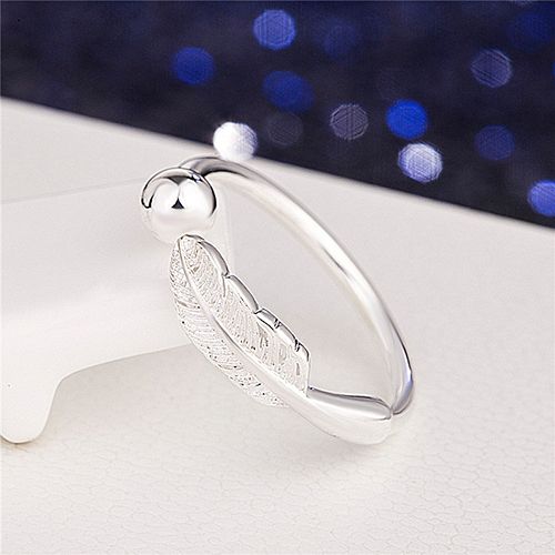 2-Pieces S925 Silver Open Live Leaf Ring Silver Ring simple, fresh and elegant