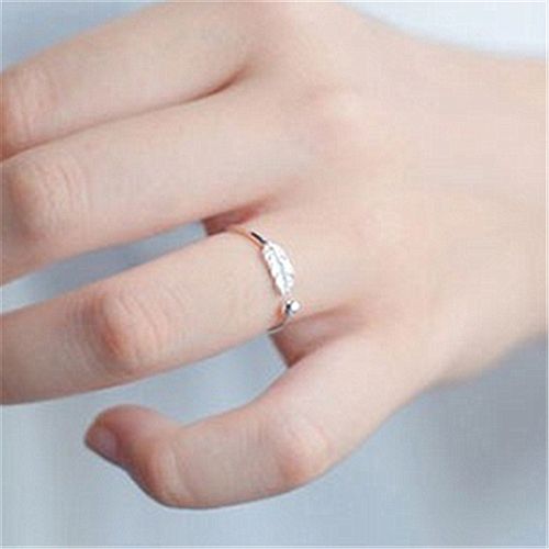 2-Pieces S925 Silver Open Live Leaf Ring Silver Ring simple, fresh and elegant