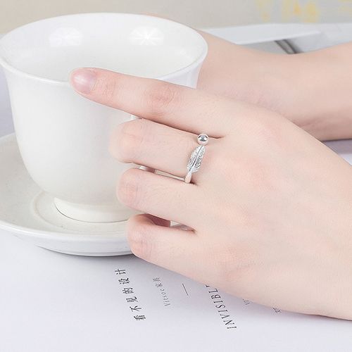 2-Pieces S925 Silver Open Live Leaf Ring Silver Ring simple, fresh and elegant