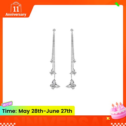1-pair 925 silver electroplating earrings stu long tassel zircon three  butterfly earrings fashion lady style