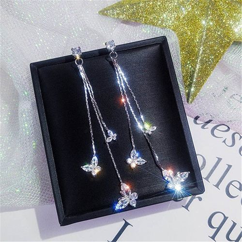 1-pair 925 silver electroplating earrings stu long tassel zircon three  butterfly earrings fashion lady style