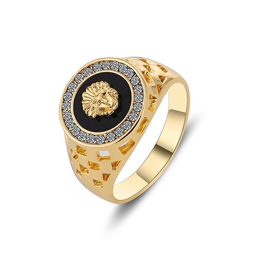Men's ring Jewelry creative diamond lion head inlaid zircon hollow exquisite pattern domineering ring lion style patton