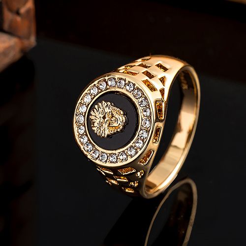Men's ring Jewelry creative diamond lion head inlaid zircon hollow exquisite pattern domineering ring lion style patton