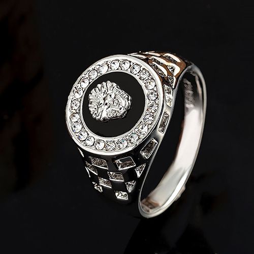 Men's ring Jewelry creative diamond lion head inlaid zircon hollow exquisite pattern domineering ring lion style patton
