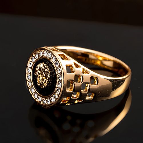 Men's ring Jewelry creative diamond lion head inlaid zircon hollow exquisite pattern domineering ring lion style patton