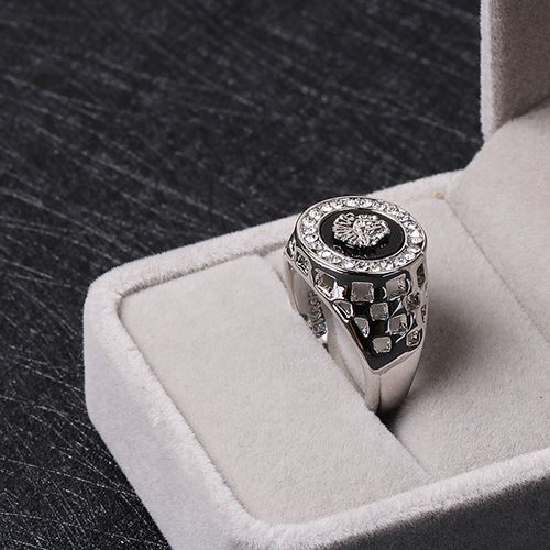 Men's ring Jewelry creative diamond lion head inlaid zircon hollow exquisite pattern domineering ring lion style patton