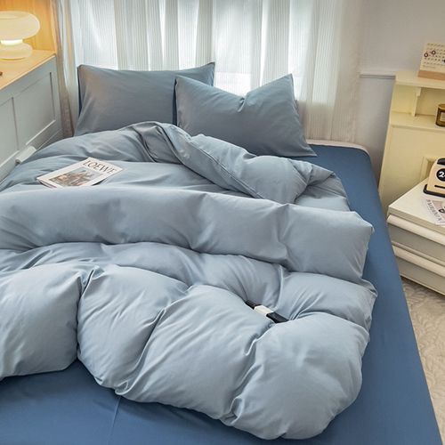 4-piece bedding set, solid color washed cotton 1duvet cover+1 bed sheet +2 pillowcases，no duvets