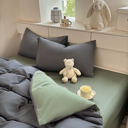 4-piece bedding set, solid color washed cotton 1duvet cover+1 bed sheet +2 pillowcases，no duvets