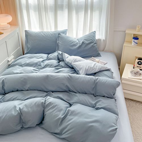 4-piece bedding set, solid color washed cotton 1duvet cover+1 bed sheet +2 pillowcases，no duvets